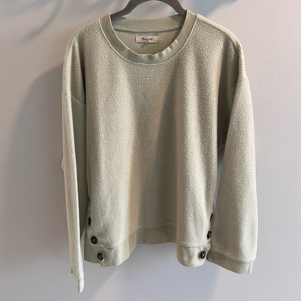 Madewell Side-Button Relaxed Faded Seagrass Green Fleece Sweatshirt Size S